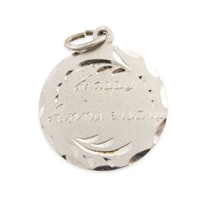 Vintage Sterling Silver Happy Anniversary Charm / Pendant Retro Mid-Century